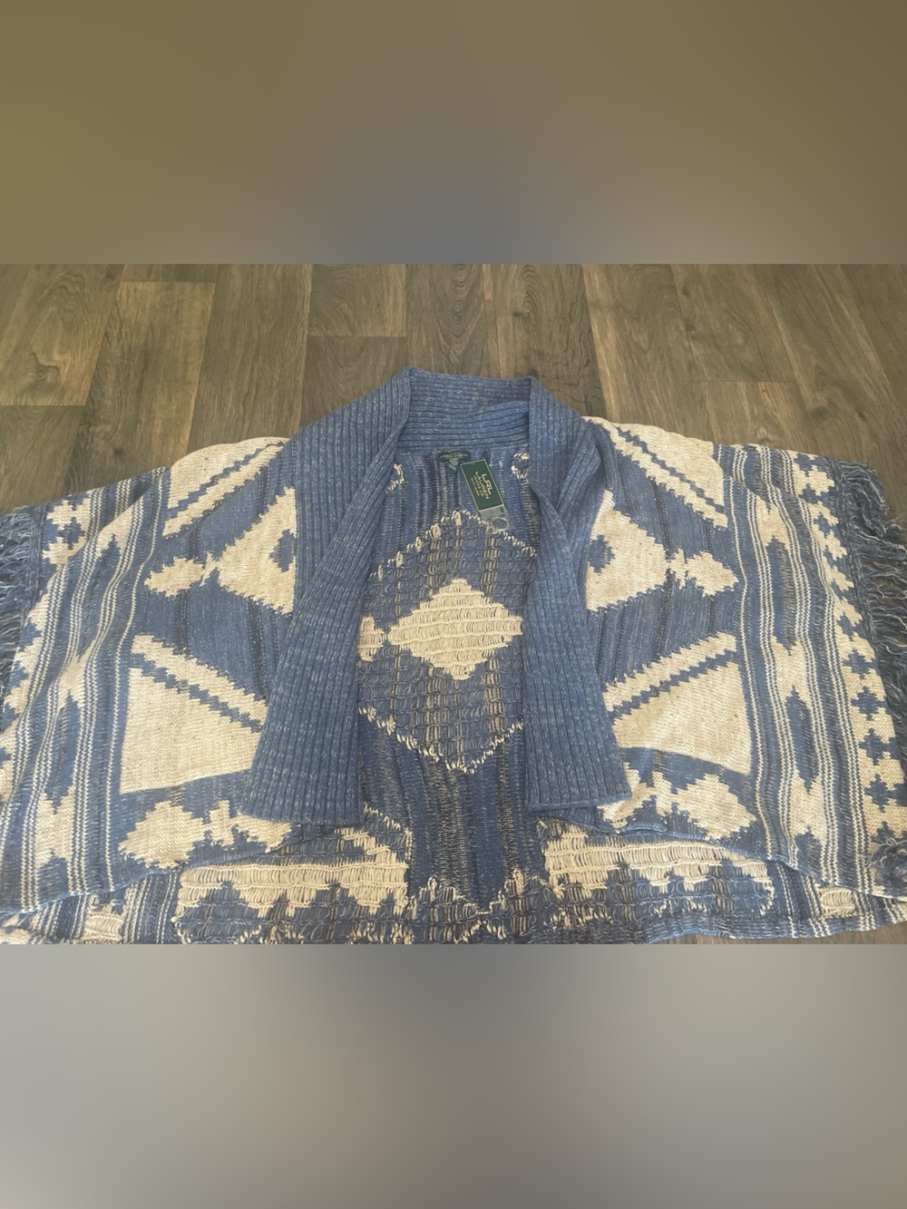 Polo Ralph Lauren Aztec Wool Linen blend Fringe Shrug Cardigan Sweater PL- NWT